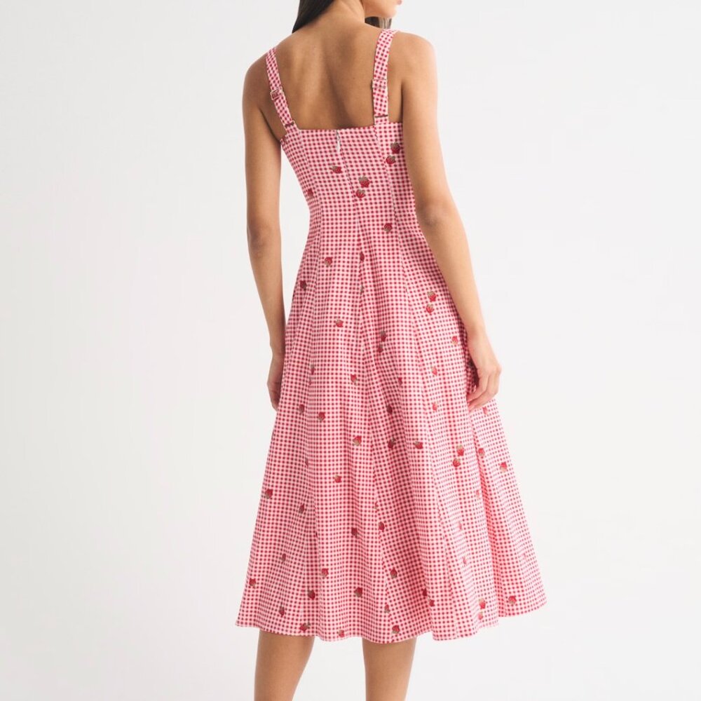 Abercrombie & Fitch Mila Midi Dress Red Gingham Size XS - Picture 2 of 8